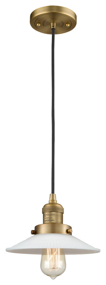 Halophane 1-Light Mini Pendant, Brushed Brass, Matte White Halophane