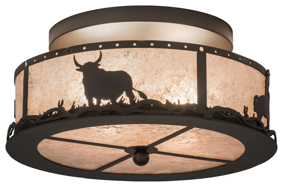 16" W Cowboy and Steer Flush Mount
