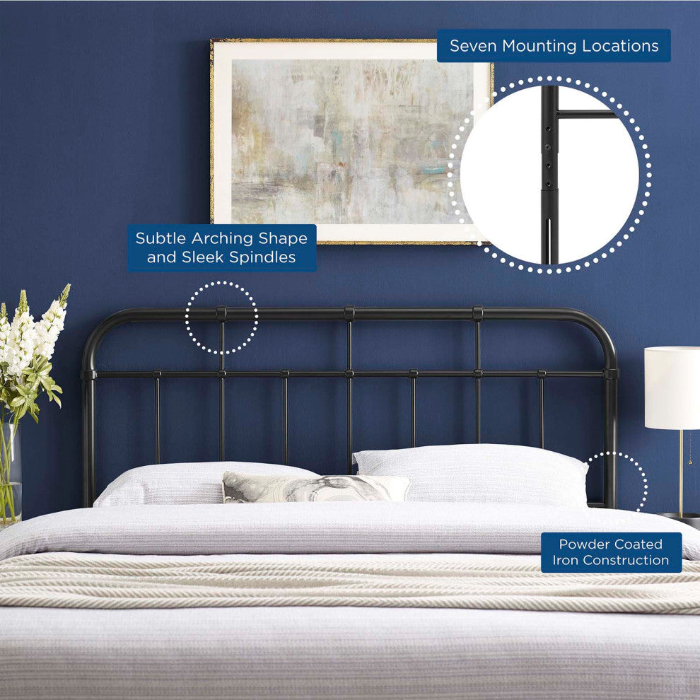 Headboard, King Size, Metal, Black, Modern Farmhouse, Bedroom Master Suite