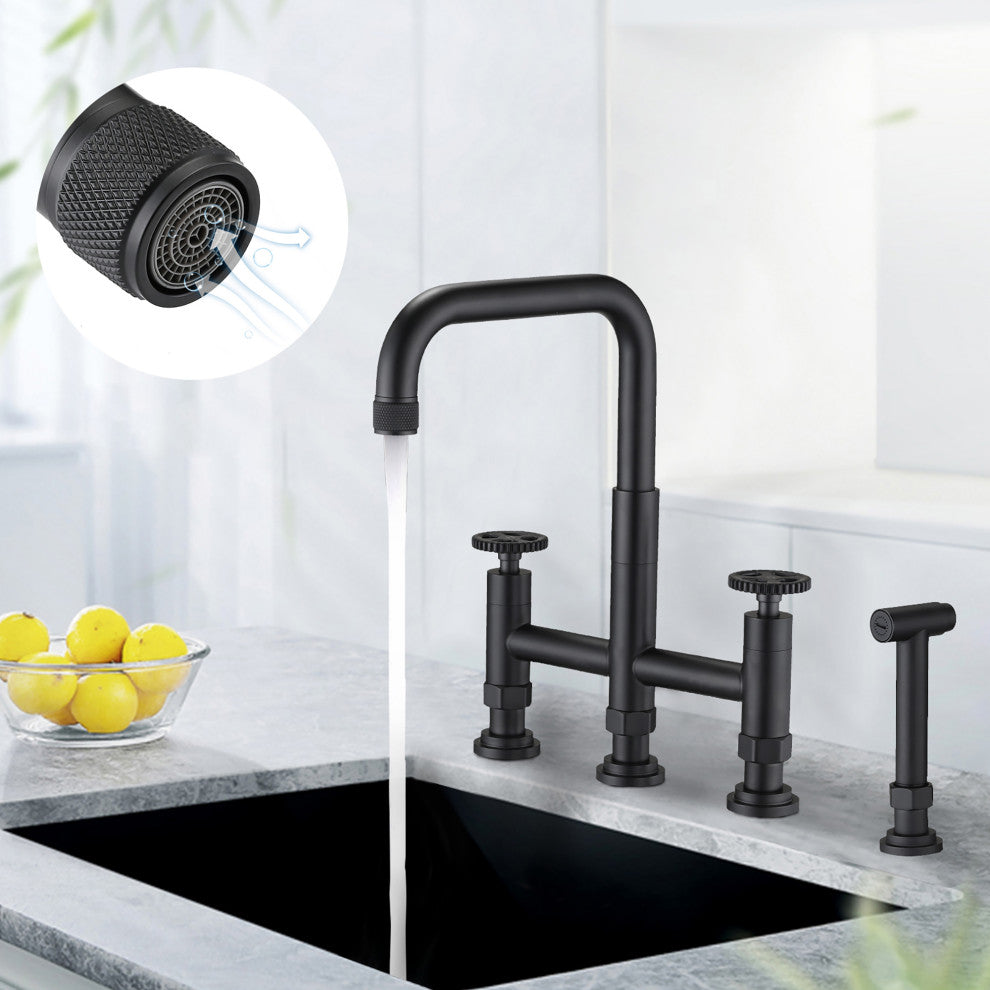 Double Handle Bridge Kitchen Faucet with Side Spray