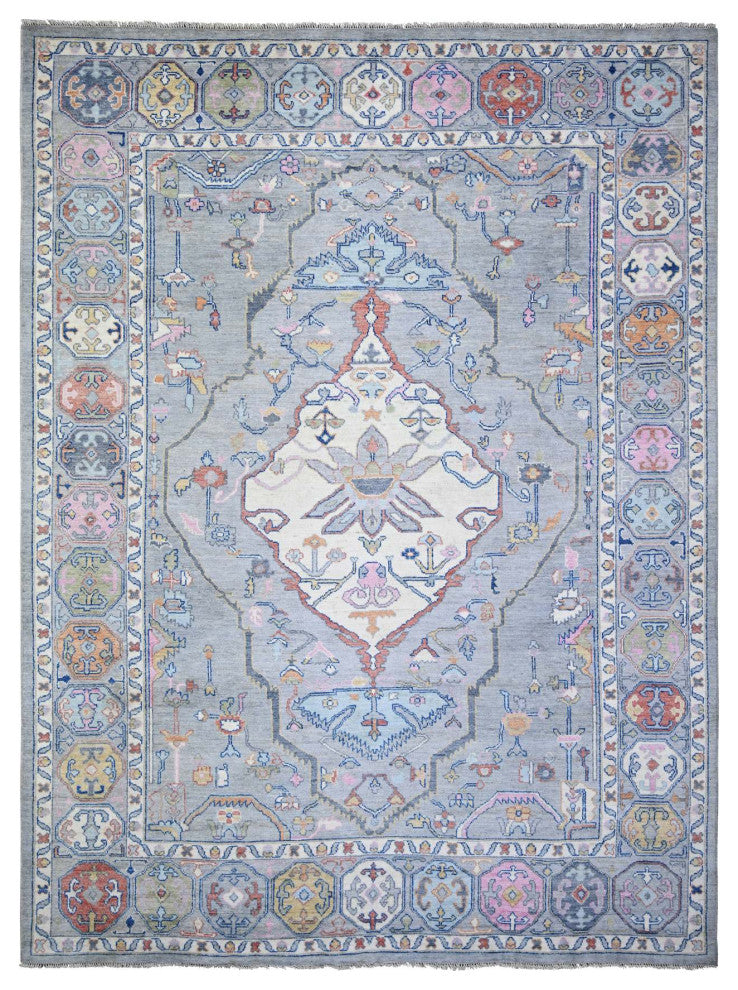 Cloud Gray Anatolian Village Inspired Wool Hand knotted Oriental Rug 10'3"x13'7"