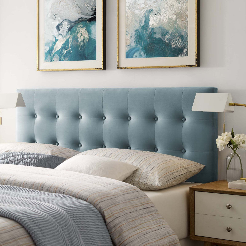 Light Blue Emily King Biscuit Tufted Performance Velvet Headboard
