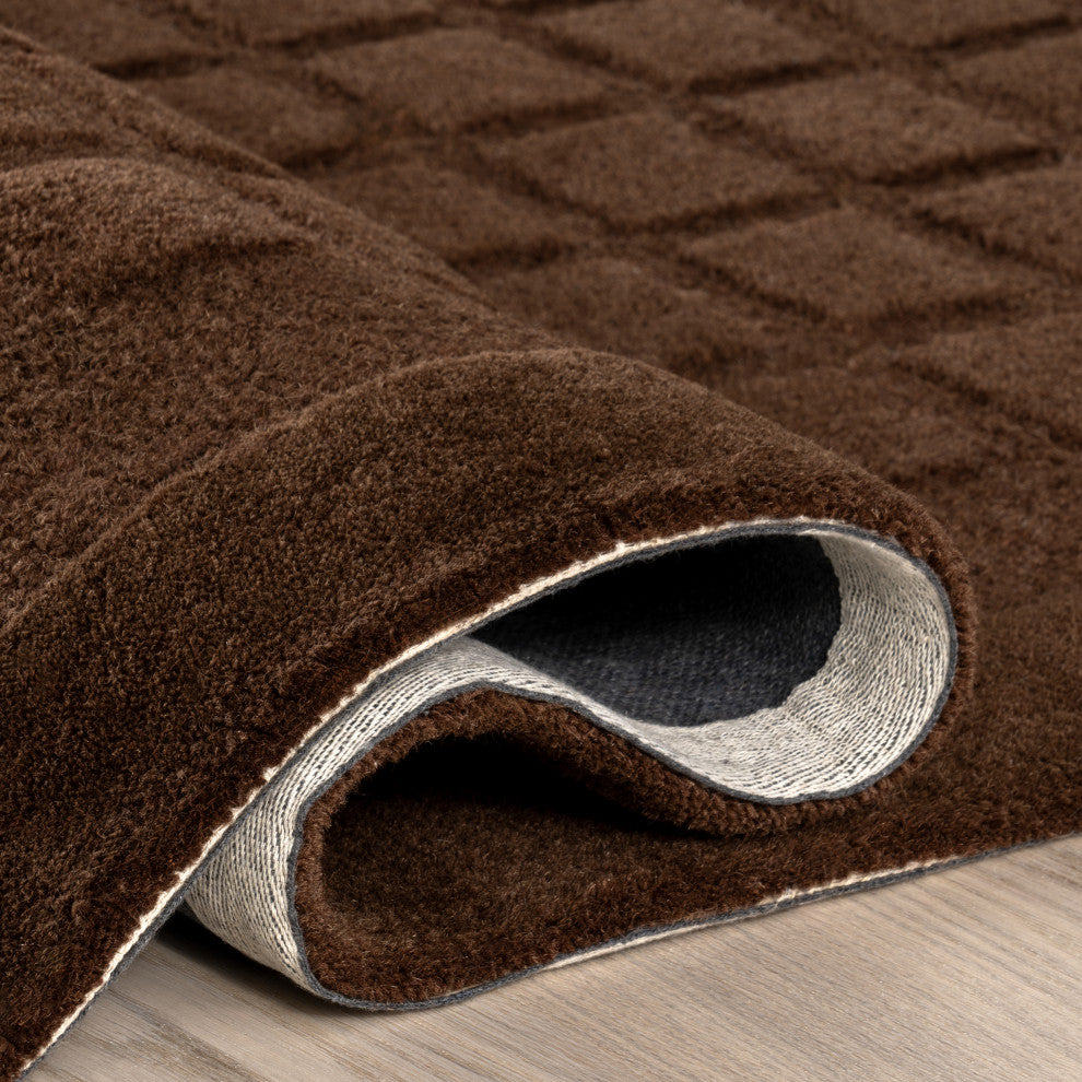 Fritz Checkered Wool Area Rug, Brown 6' x 9'