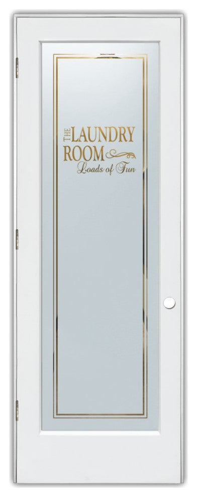 Laundry Door - Loads of Fun - Primed - 36" x 84" - Knob on Right - Pull Open