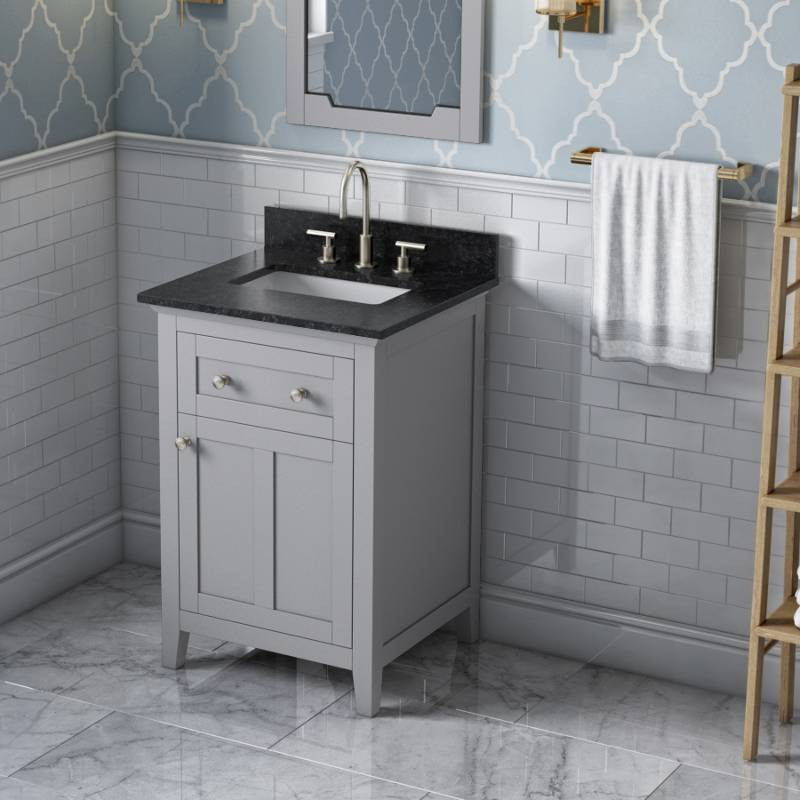 Chatham Traditional 24" Grey Single Sink Vanity, Black Granite Vanity Top