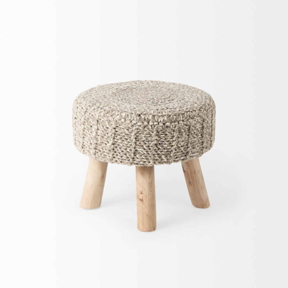 Bina Taupe Wool 4-Legged Stool
