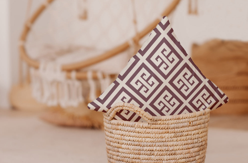 16x16" Greek Key Patterned Nautical Decorative Indoor Pillow, Dusty Smoke