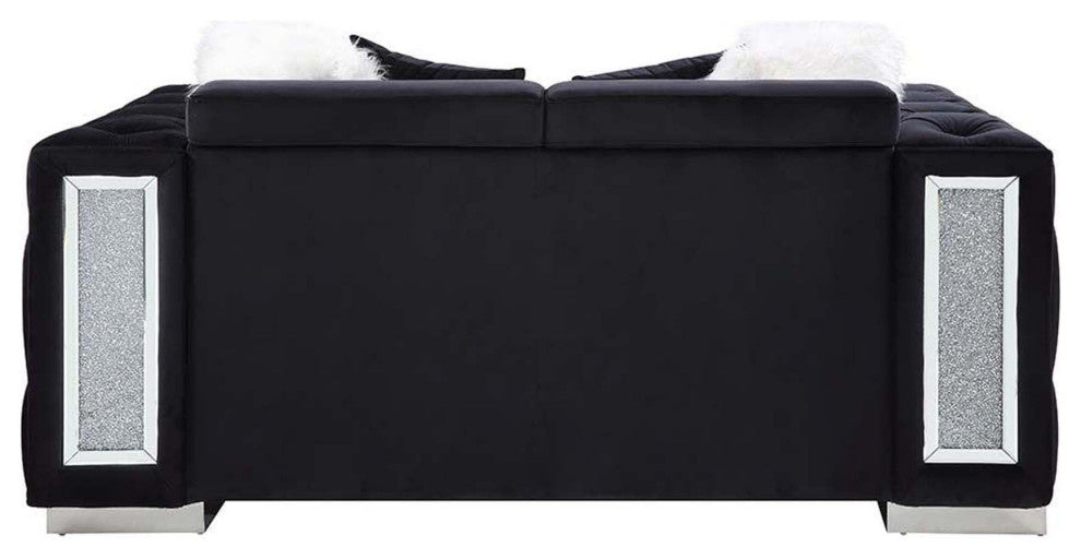 Velvet Upholstery Loveseat, Black