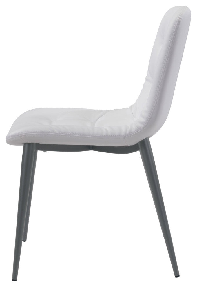 Dining Chair, Set of 2, Faux Vinyl Leather, Steel, White, Dark Gray, Cafe