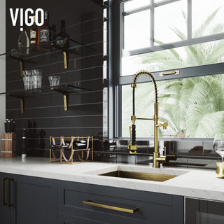 VIGO Zurich 27" H Single Handle Pull-Down Sprayer Kitchen Faucet, Matte Brushed Gold, Without Extras
