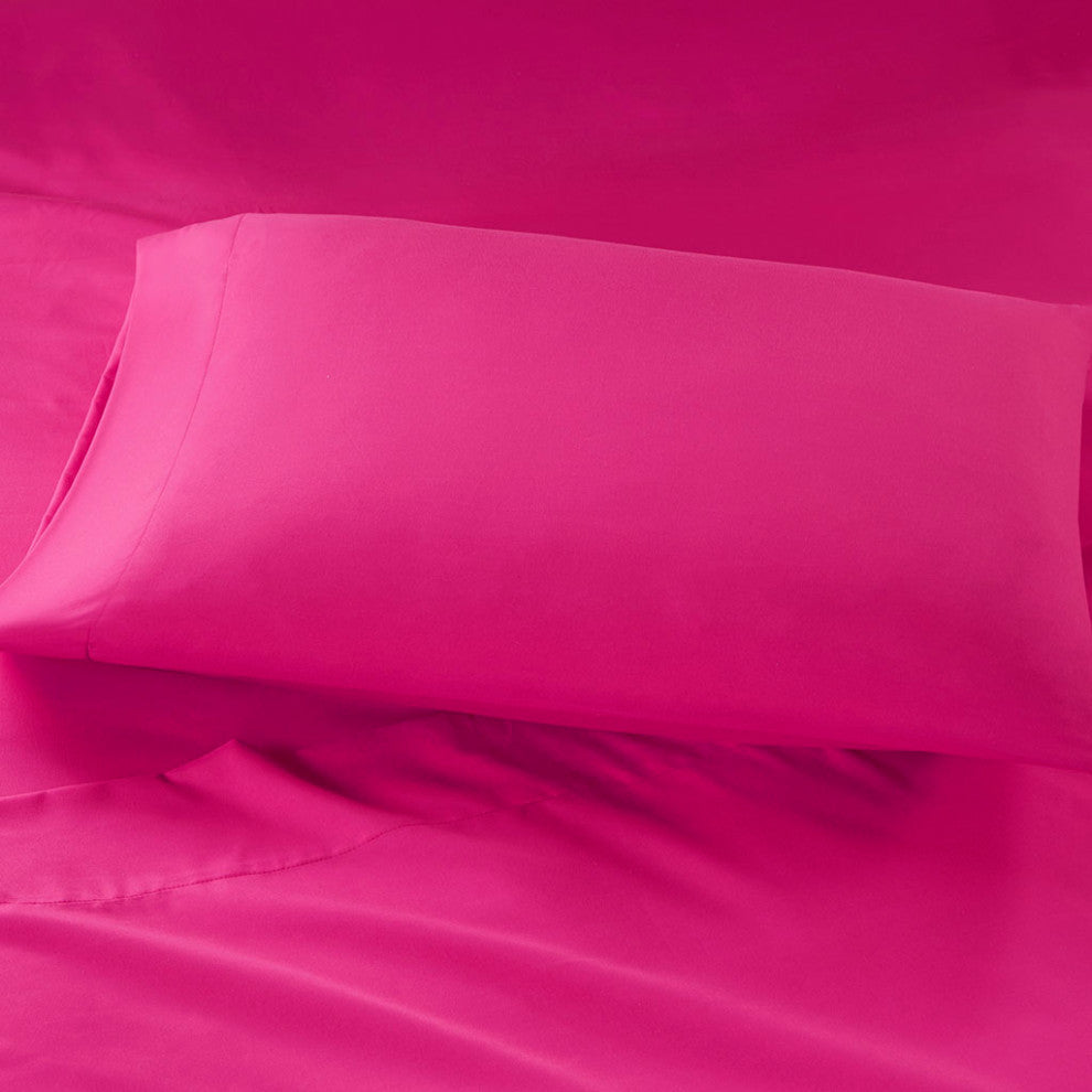 Intelligent Design Microfiber Sheet Set With Side Storage Pockets, Pink