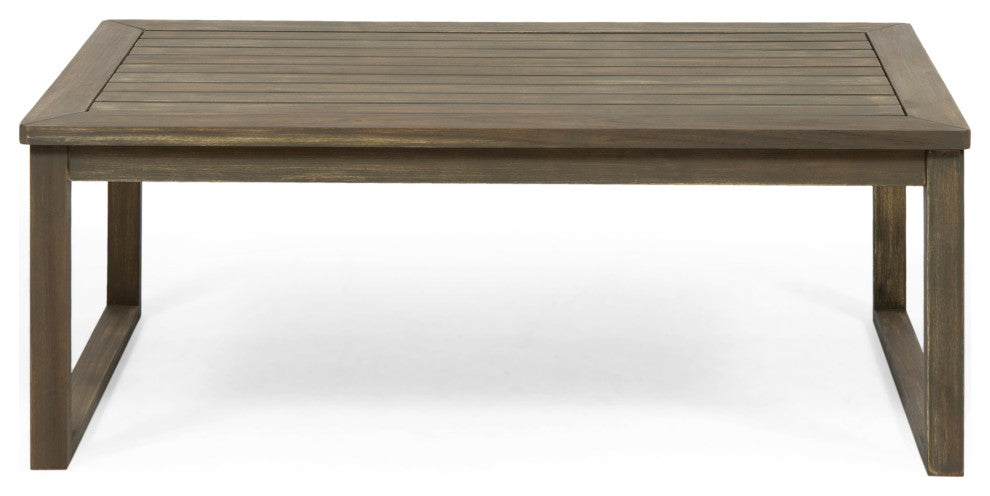 Johnlucas Outdoor Acacia Wood Loveseat and Coffee Table Set, Gray/Dark Gray