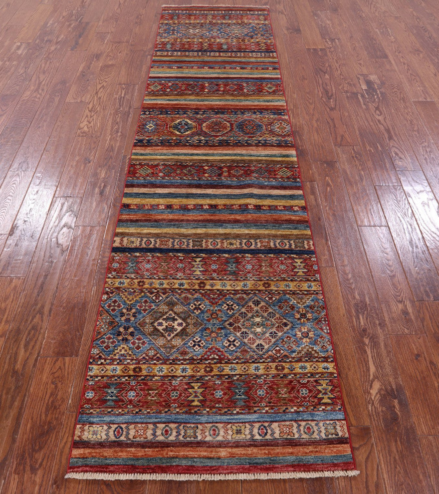 Runner Khorjin Super Kazak Hand-Knotted Wool Rug 2' 7" X 10' 3" Q11000
