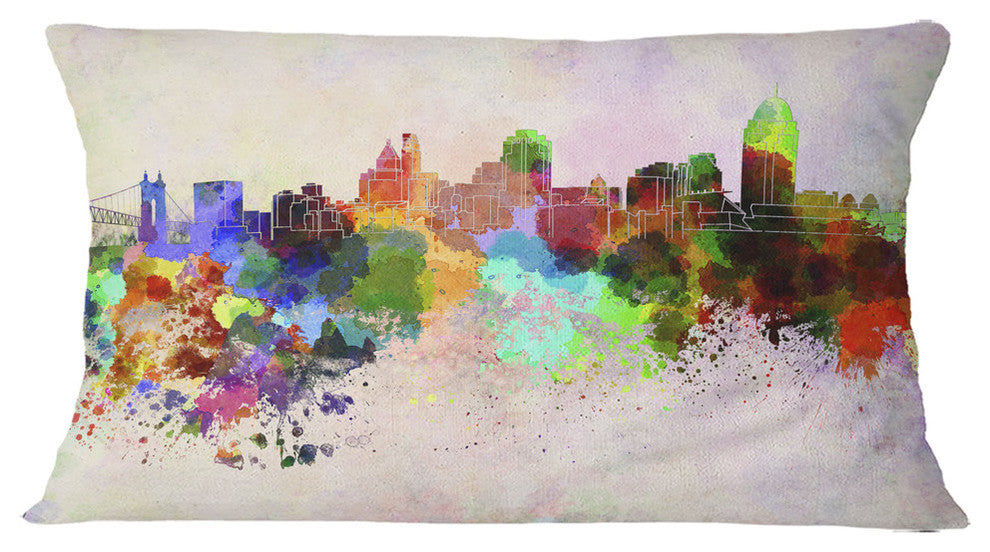 Cincinnati Skyline Cityscape Throw Pillow, 12"x20"