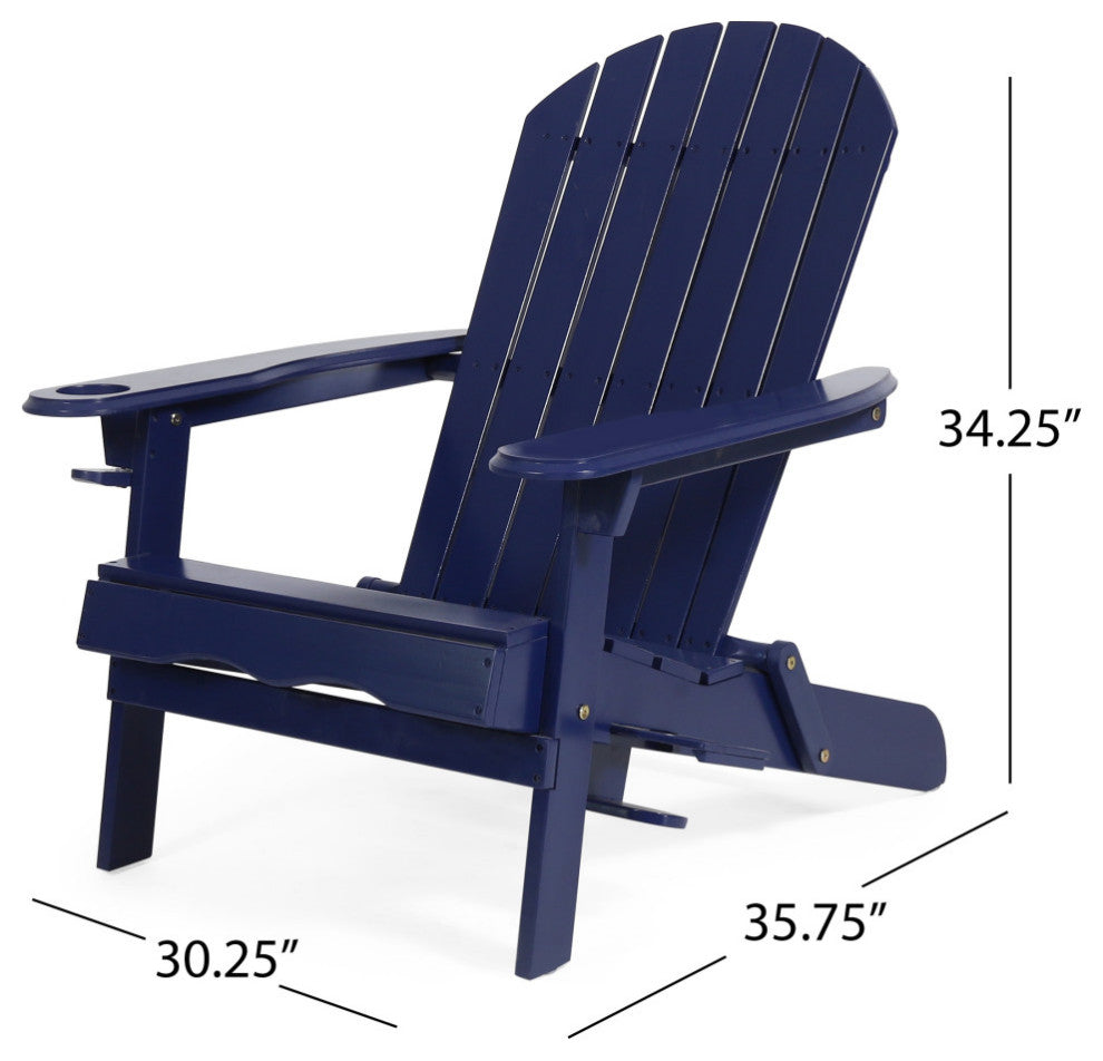 Javion Outdoor Acacia Wood Folding Adirondack Chairs, Set of 2, Navy Blue