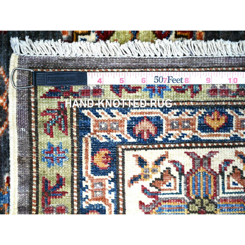Slate Gray Afghan Kazak Geometric Medallions Wool Hand Knotted Rug, 5'9"x7'10"