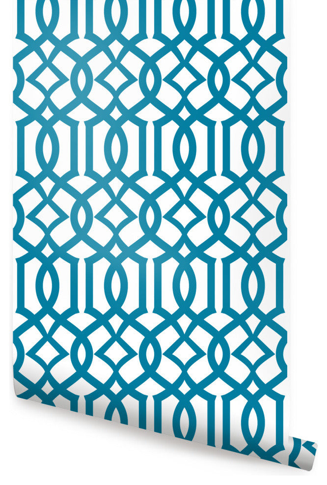 Avant Trellis Peel and Stick Vinyl Wallpaper, Peacock, 24"w X 108"h