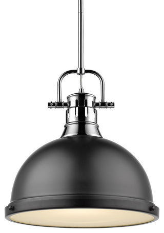 Duncan 1 Light Pendant, Rod, Chrome, Matte Black Shade