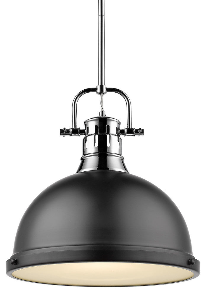 Duncan 1 Light Pendant, Rod, Chrome, Matte Black Shade