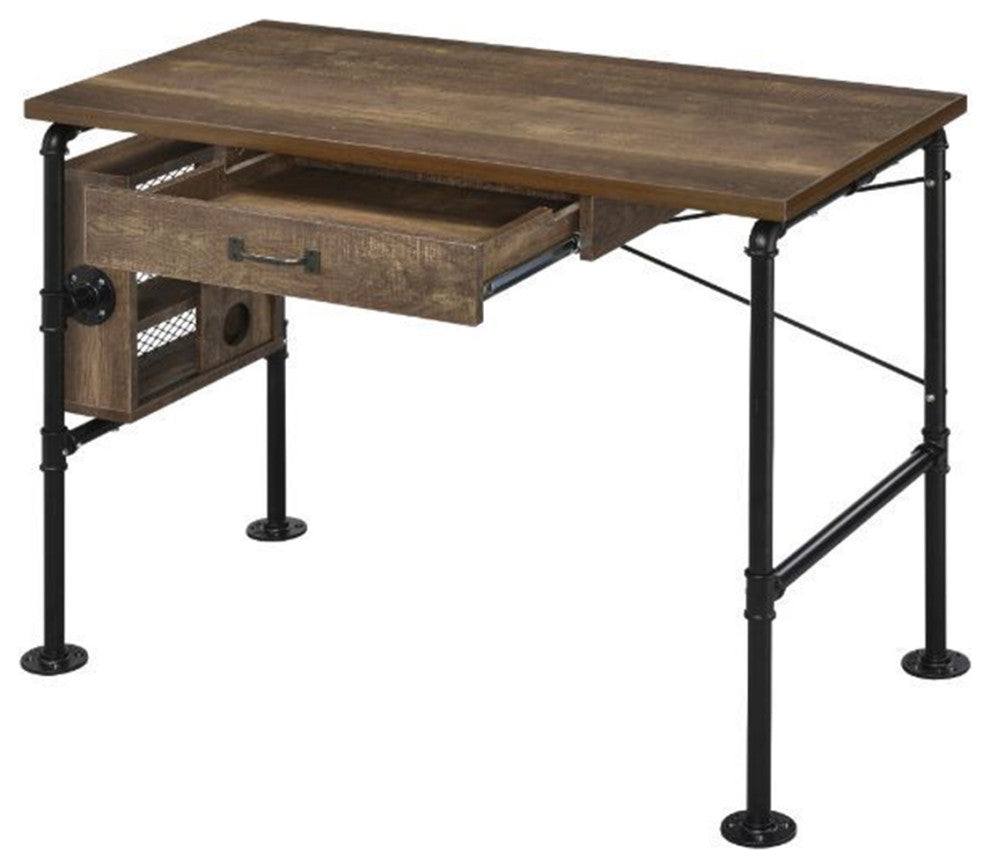 Metal Frame Writing Desk, Weathered Oak and Black