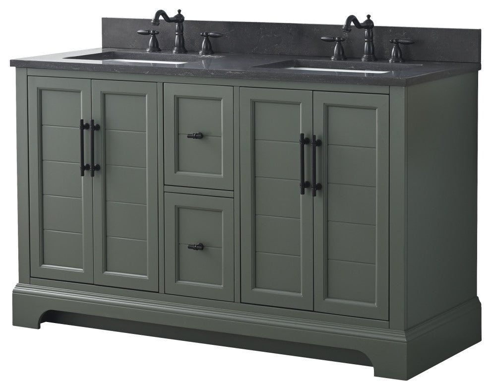 Vanity Art Bathroom Vanity With Sink & Top, Vintage Green, 54" (Double Sink), Black Stone