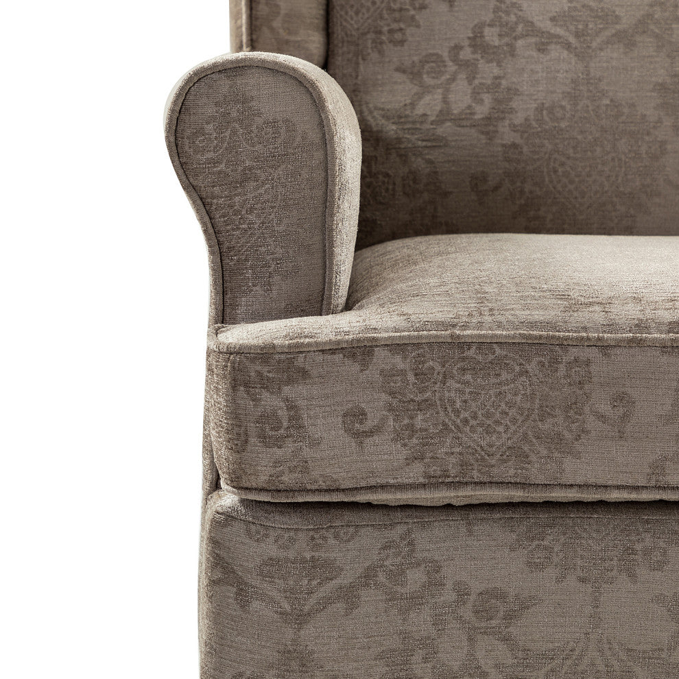 Floral Wingback Armchair with Turned Legs, Brocade