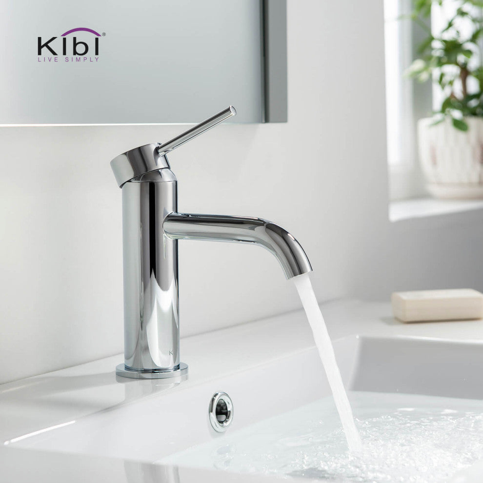 Circular Brass Single Handle Bathroom Faucet KBF1008, Chrome, With Drain