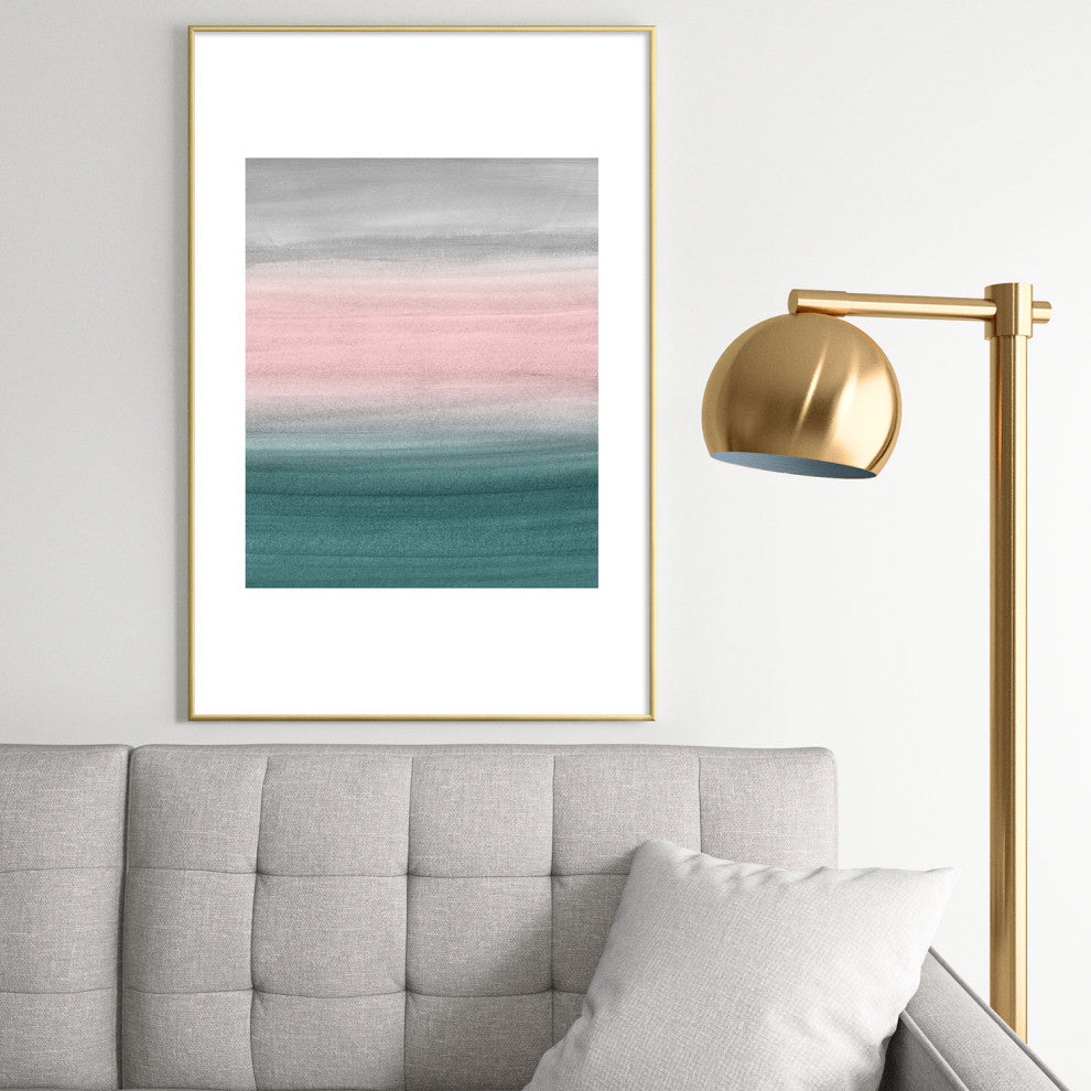 Anita's & Bella's Artwork Teal Blush Gray Watercolor Metal Framed Art Print