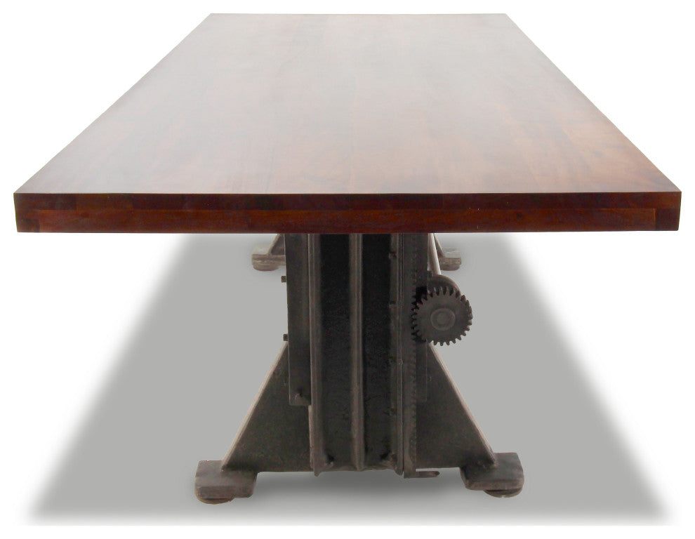 Craftsman Industrial Dining Table - Adjustable Height Iron Base - Mahogany Top