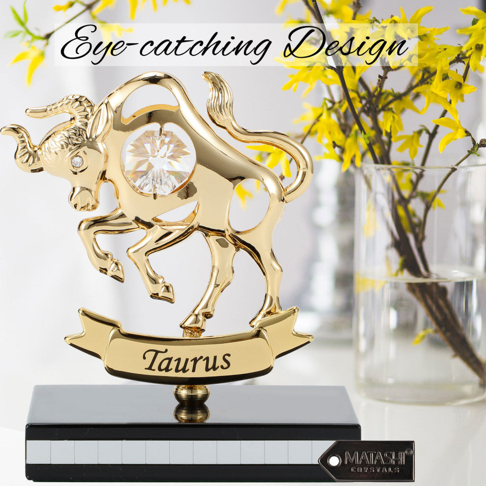 Matashi 24K Gold Plated Zodiac Astrological Figurine With Crystals, Taurus
