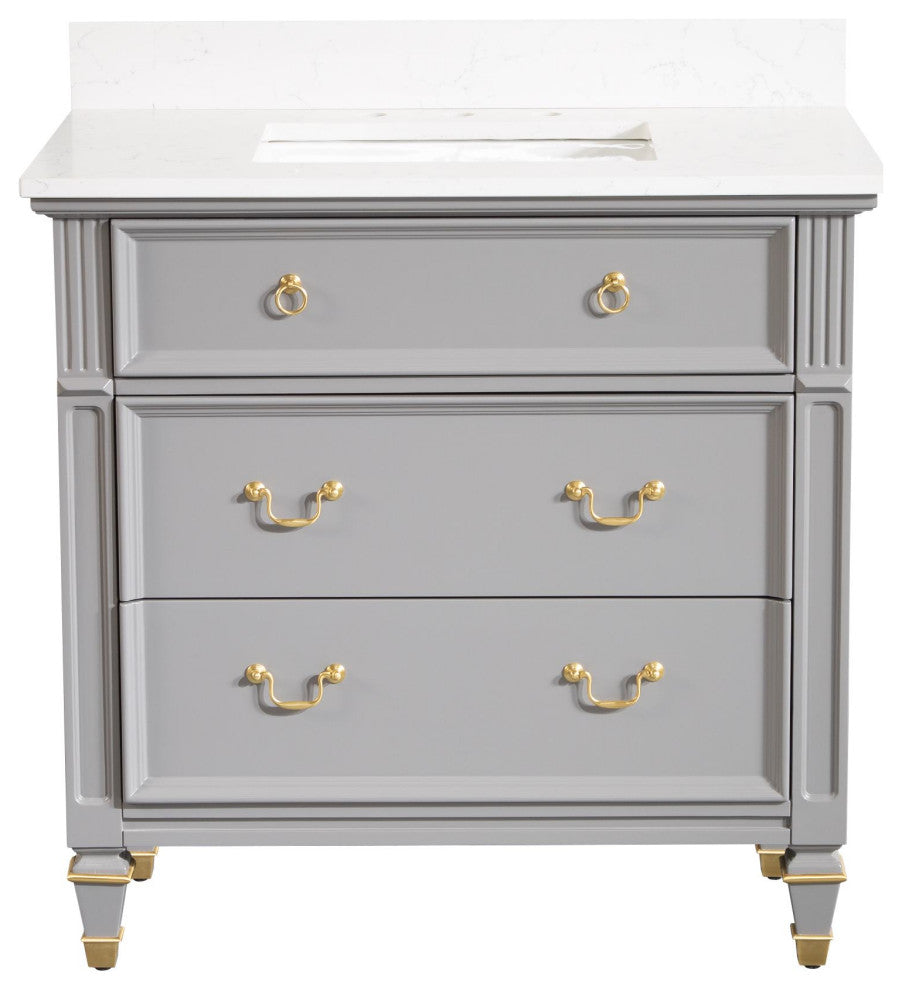 36 In Solid Wood Bathroom Vanity with Quartz Top and cUPC Certified Sink, Titanium Grey
