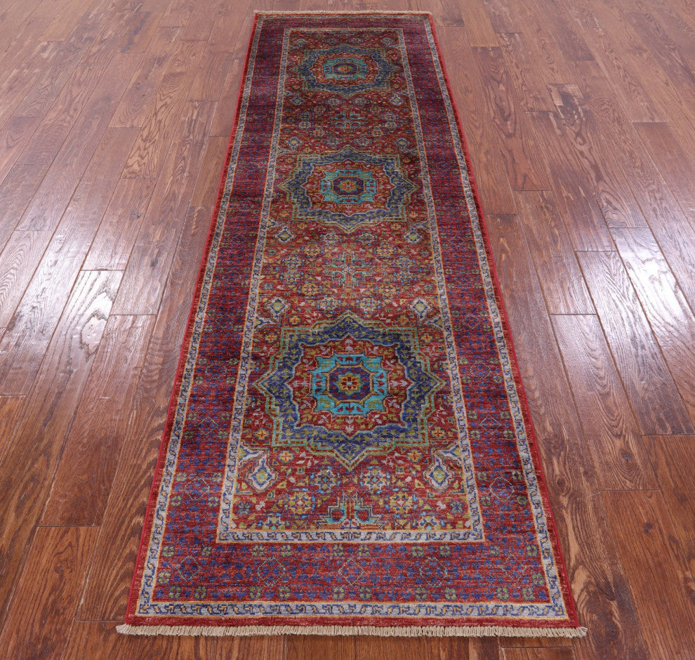 2' 8" X 8' 8" Runner Handmade Mamluk Geometric Wool Rug - Q12289