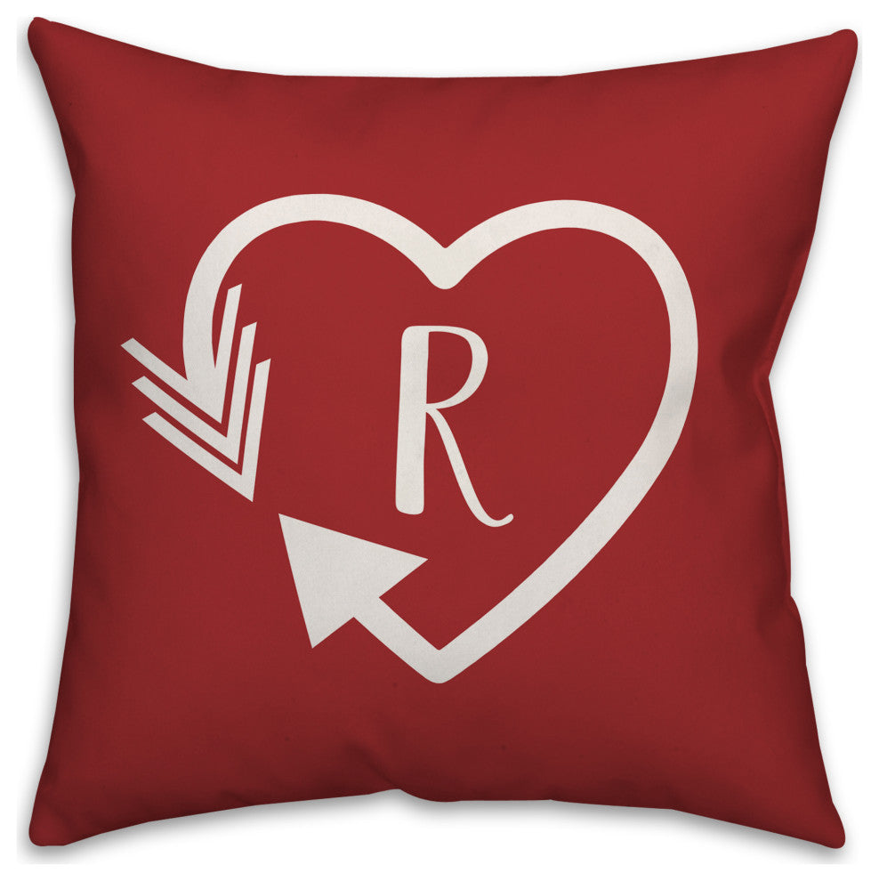 Heart Monogram - R 18x18 Indoor / Outdoor Pillow