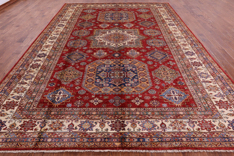 Super Kazak Geometric Hand Knotted Wool Rug 10' 1" X 13' 4" Q10607