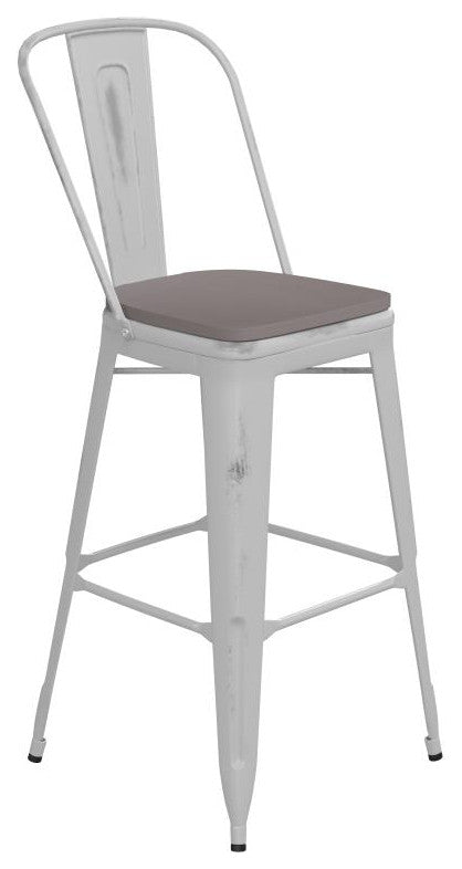 Carly Commercial Grade 30" High Metal Indoor-Outdoor Bar Stool, White/Gray