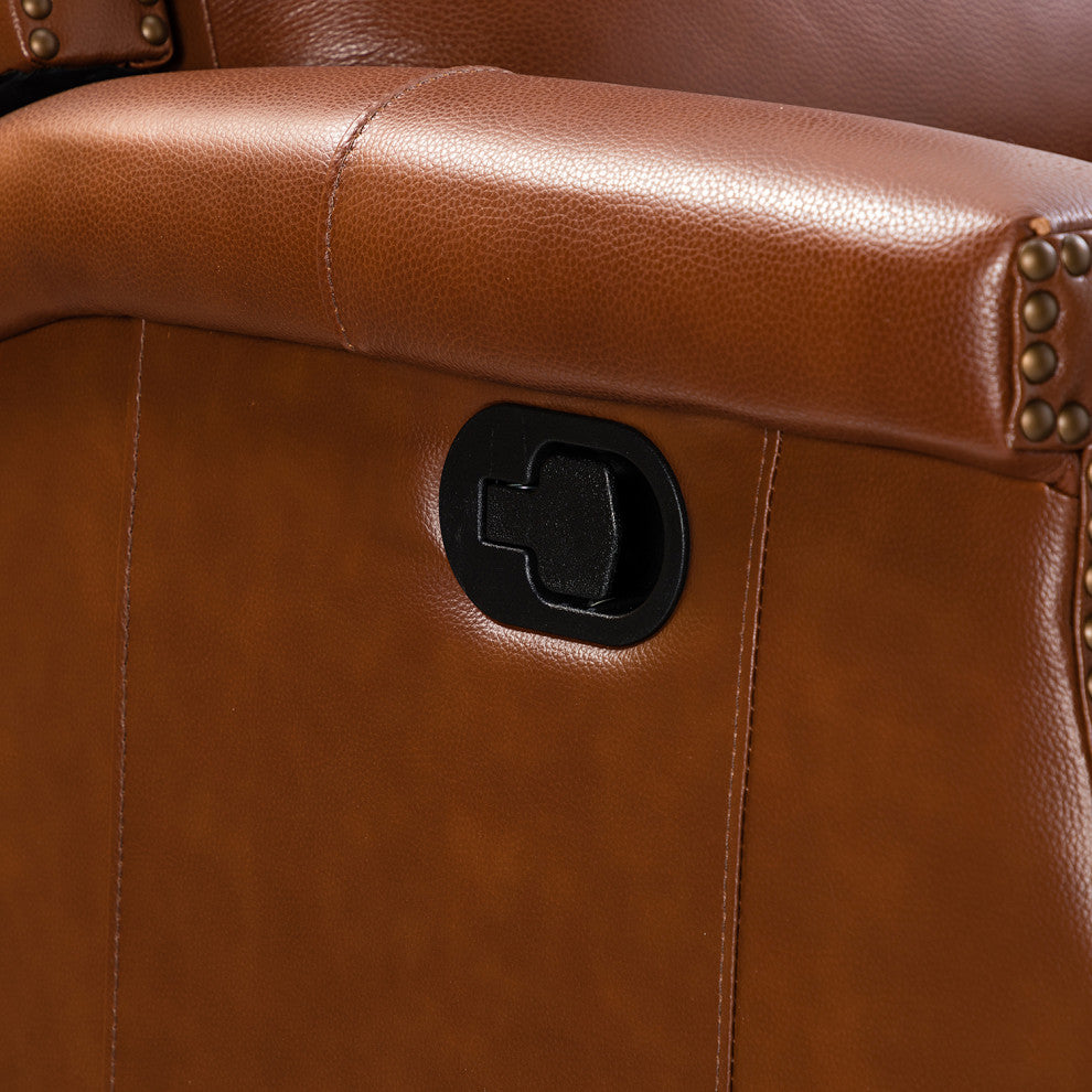 Genuine Leather Swivel Rocker Recliner, Set of 2, Brown