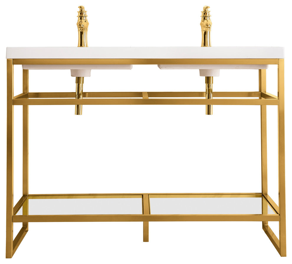 Boston 47" Double Sink Console, Radiant Gold, White Gloss Top