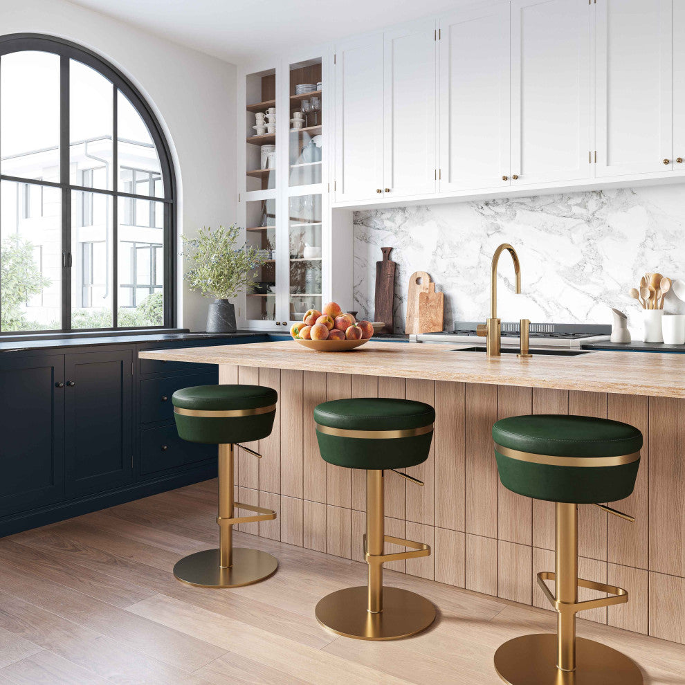 Lexi Adjustable Bar Stool Gold Frame, Malachite Green