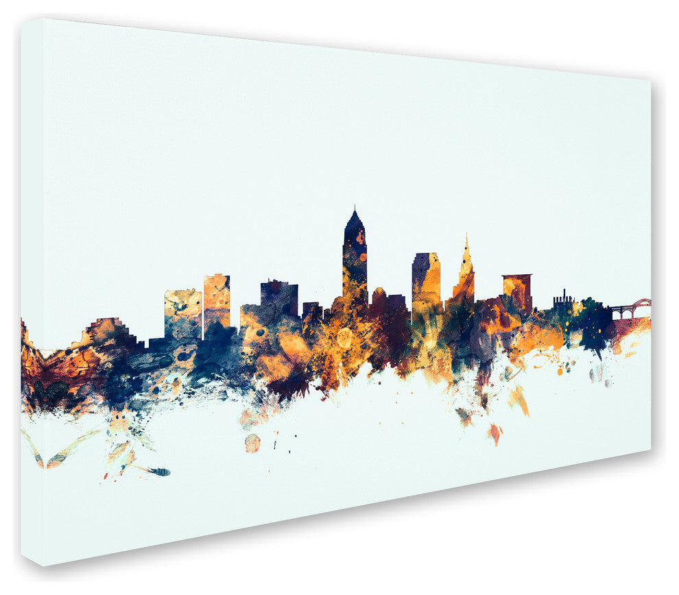 Michael Tompsett 'Cleveland Ohio Skyline Blue' Canvas Art, 30x47