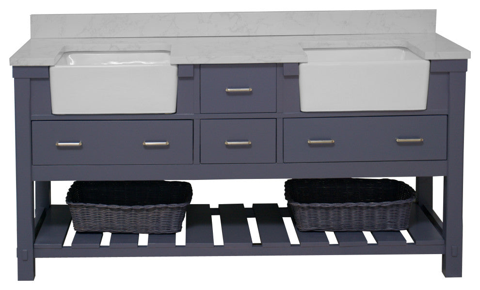 Charlotte 72" Bathroom Vanity, Marine Gray, Engineered Carrara