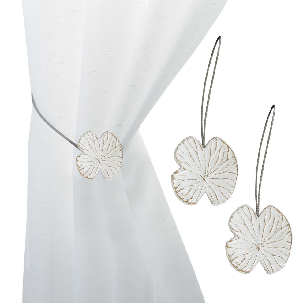 Magnetic Water Lily Curtain Tiebacks "“ Resin Floral Design, White, Pack of 2