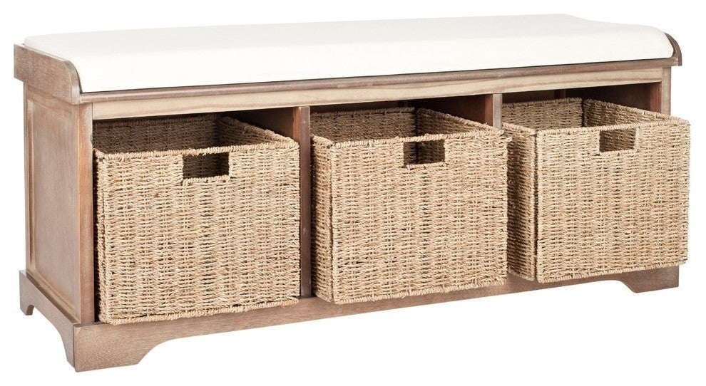 Safavieh Lonan Wicker Storage Bench, Gray Wash