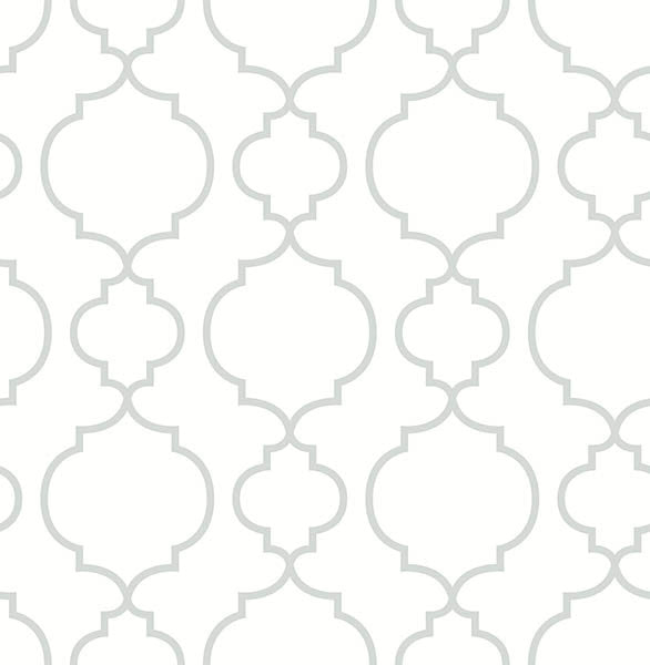 Modern Quatrefoil Wallpaper, White and Gray, Sample
