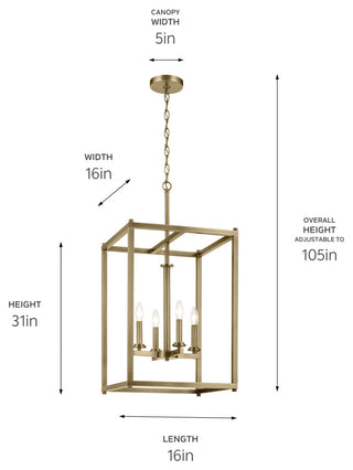 Crosby 31" 4-Light Foyer Pendant With Clear Glass, Natural Brass