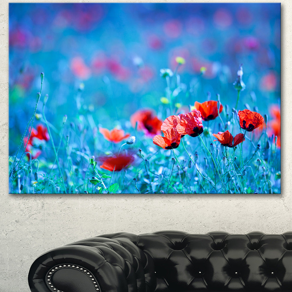 Poppy Flowers Field At Night, Floral Canvas Art Print, 40"x30"