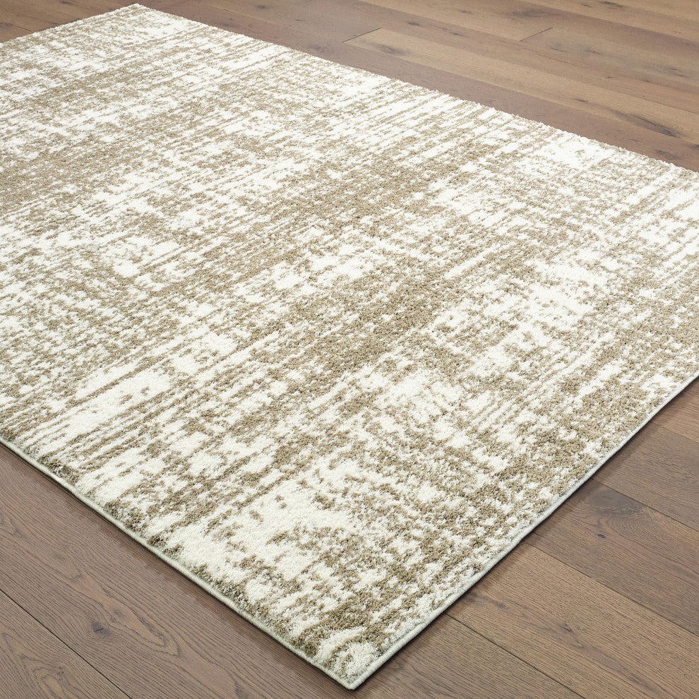 Viviana Distressed Solid Ivory/ Taupe Area Rug, 6'7"x9'6"