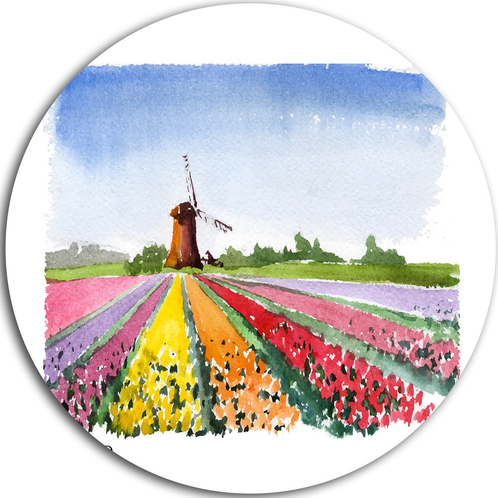 Holland Vector Illustration, Cityscape Painting Disc Metal Artwork, 23"