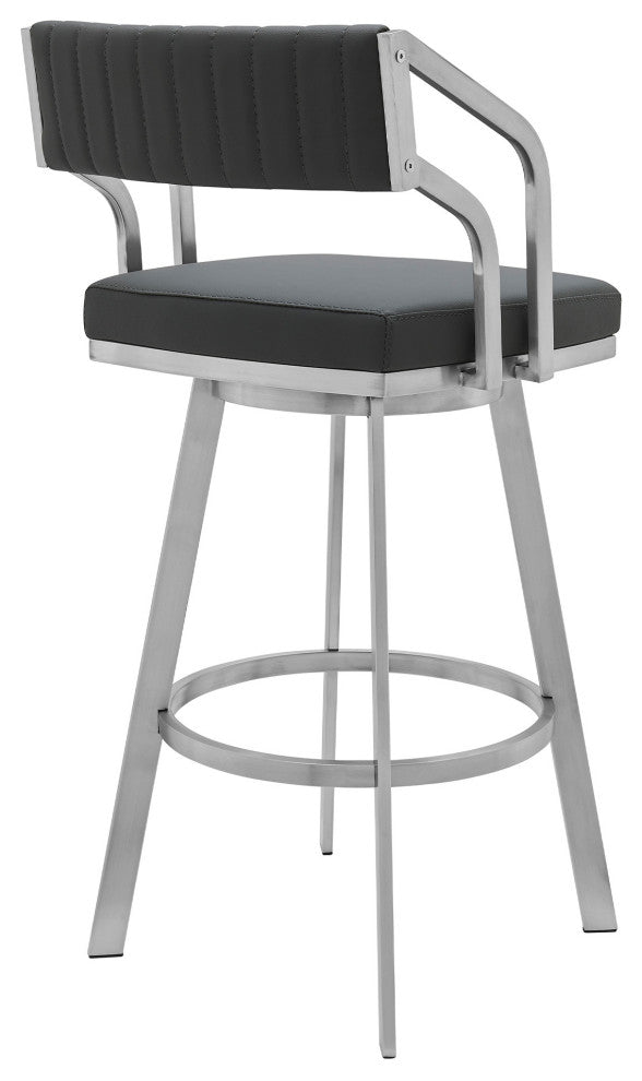 26" Timeless Slate Gray Faux Leather Silver Finish Swivel Counter Stool