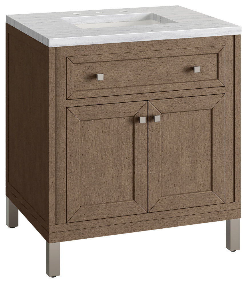 Chicago 30" Single Vanity Whitewashed Walnut, Arctic Fall Solid Surface