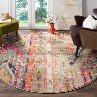 Safavieh Monaco Collection MNC222 Rug, Light Grey/Multi, 4' Round